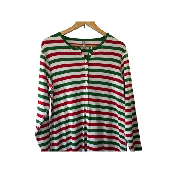 Hanna Andersson Red White & Green Stripe Henley Nightshirt Nightgown Small - Picture 2 of 6